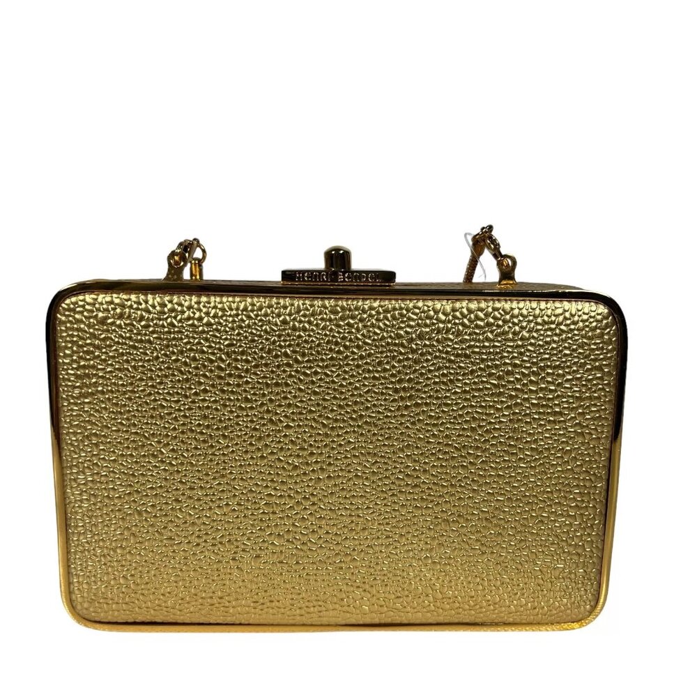 Henri Bendel The Party Starter Gold Clutch Shoulder Box Purse Removable Strap - Picture 4 of 16